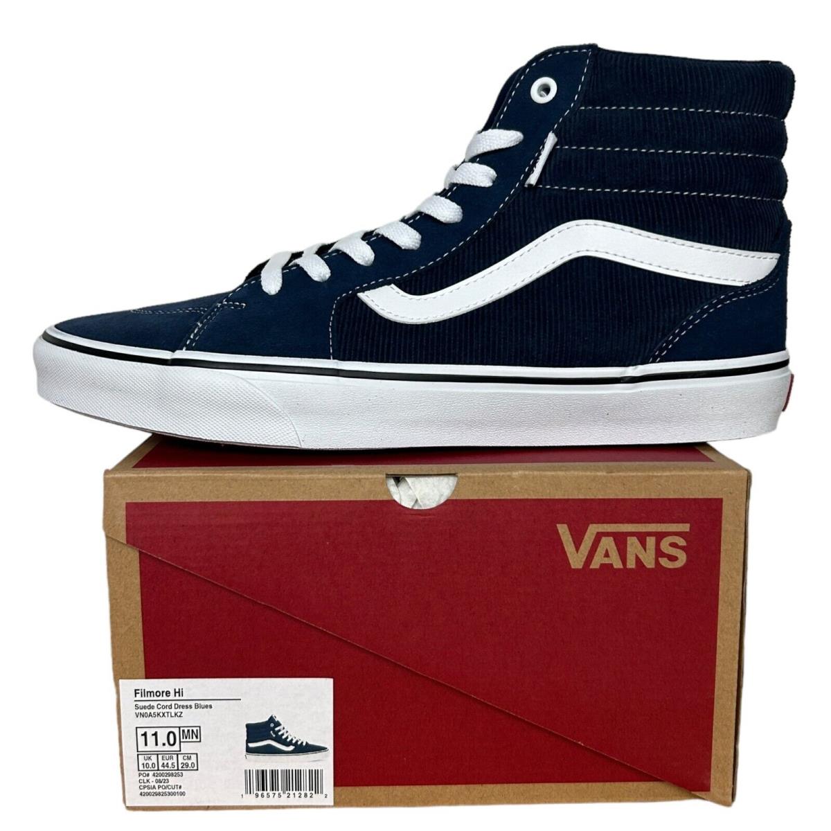 Vans Filmore Hi SK8-Hi Men`s 11 Womens 12.5 Suede Cord Dress Blue Skate Shoes