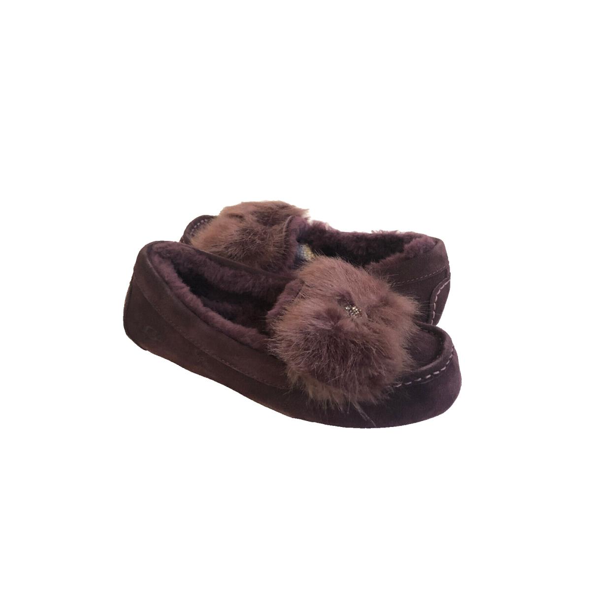 Ugg Ansley Puff Bow Lodge Shearling Moccasin Shoe US 7 / EU 38 / UK 5