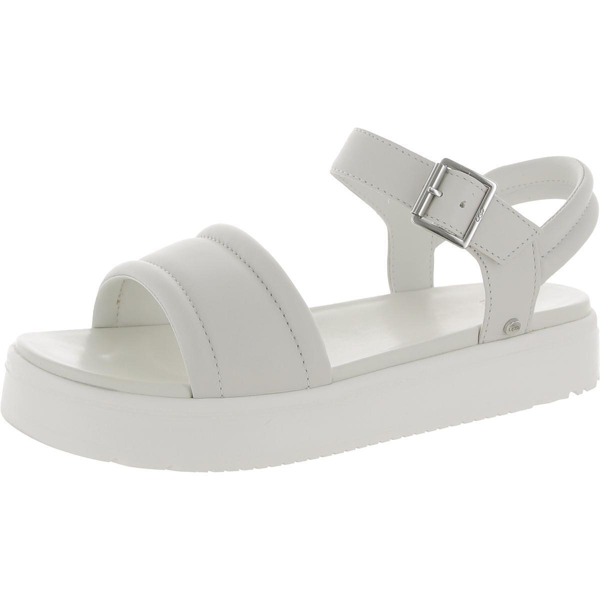 Ugg Womens Zayne White Leather Ankle Strap Shoes 8.5 Medium B M Bhfo 3921