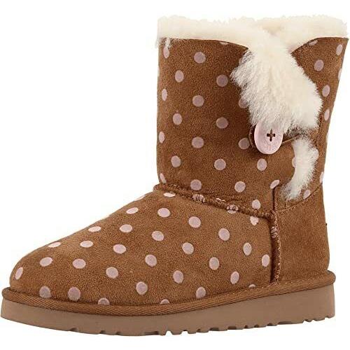 Ugg Bailey Button Polka Dot Sheepskin Boots Youth Big Kid Sz 4 Box