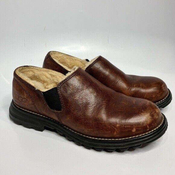 Ugg Leather Loafers Shearling Lined Slip on Shoes Size 6