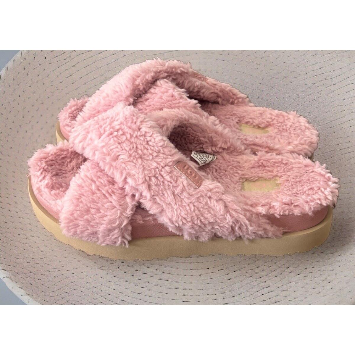 Ugg Fuzz Sugar Cross Slide Wool/faux Fur Shell Pink Slipper Size 10 1120860