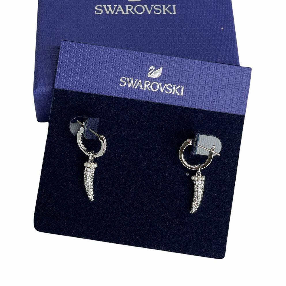 Swarovski Polar Bestiary Pave Crystal Artificial Pearl Huggie Drop Earrings