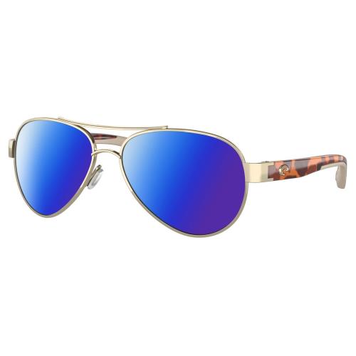 Costa Del Mar Loreto Women`s Pilot Polarized Sunglasses Rose Gold Tortoise 56 mm Blue Mirror Polar