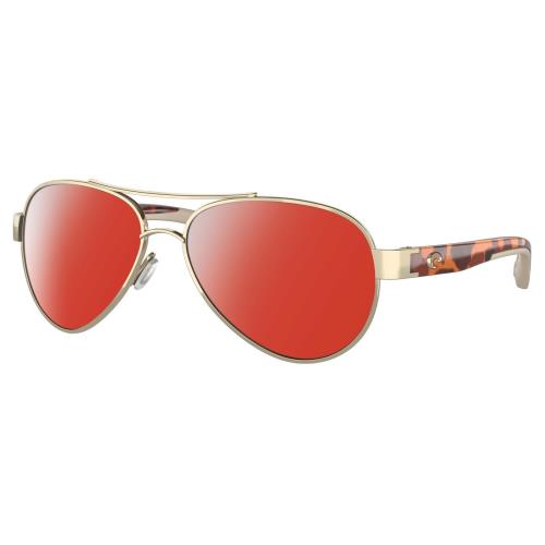 Costa Del Mar Loreto Women`s Pilot Polarized Sunglasses Rose Gold Tortoise 56 mm Red Mirror Polar