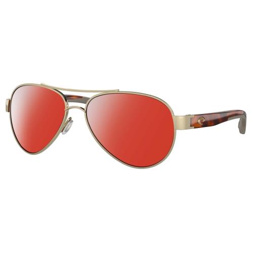 Costa Del Mar Loreto Womens Pilot Polarized Sunglasses Gold Tortoise Havana 56mm Red Mirror Polar