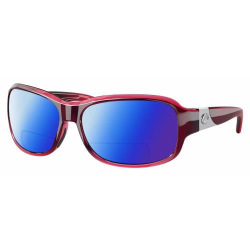 Costa Del Mar Inlet Womens Polarized Bifocal Sunglasses Pink Crystal Silver 58mm Blue Mirror