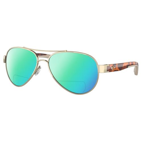 Costa Del Mar Loreto Womens Polarized Bifocal Sunglasses Rose Gold Tortoise 56mm - Frame: Multicolor, Lens: Green Mirror