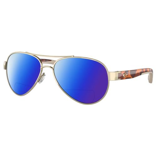 Costa Del Mar Loreto Womens Polarized Bifocal Sunglasses Rose Gold Tortoise 56mm Blue Mirror