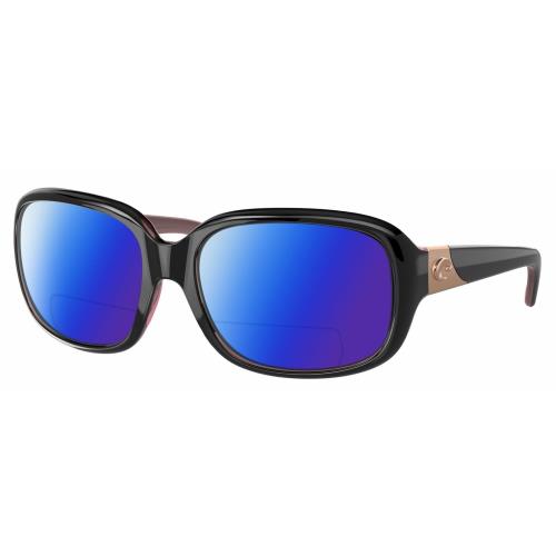 Costa Del Mar Gannet Womens Polarized Bifocal Sunglass Black Rose Gold Pink 58mm Blue Mirror