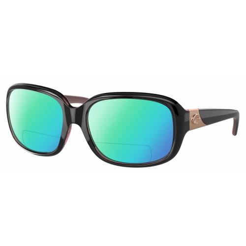 Costa Del Mar Gannet Womens Polarized Bifocal Sunglass Black Rose Gold Pink 58mm Green Mirror