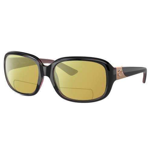 Costa Del Mar Gannet Womens Polarized Bifocal Sunglass Black Rose Gold Pink 58mm Yellow