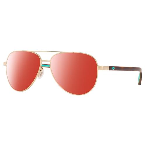 Costa Del Mar Peli Unisex Pilot Polarized Sunglass Gold Tortoise Turquoise 57 mm Red Mirror Polar