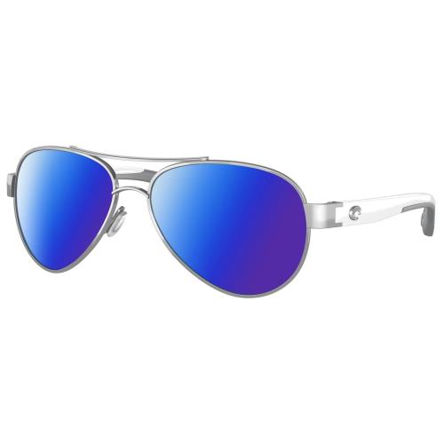 Costa Del Mar Loreto Womens Pilot Polarized Sunglasses in Silver White Grey 56mm Blue Mirror Polar