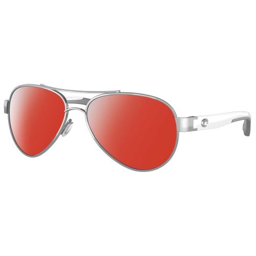 Costa Del Mar Loreto Womens Pilot Polarized Sunglasses in Silver White Grey 56mm Red Mirror Polar