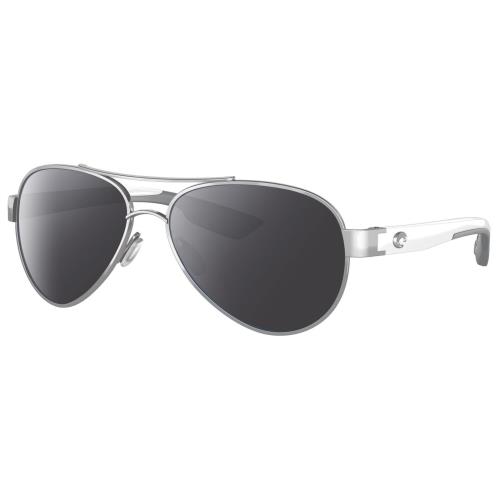 Costa Del Mar Loreto Womens Pilot Polarized Sunglasses in Silver White Grey 56mm Smoke Grey Polar