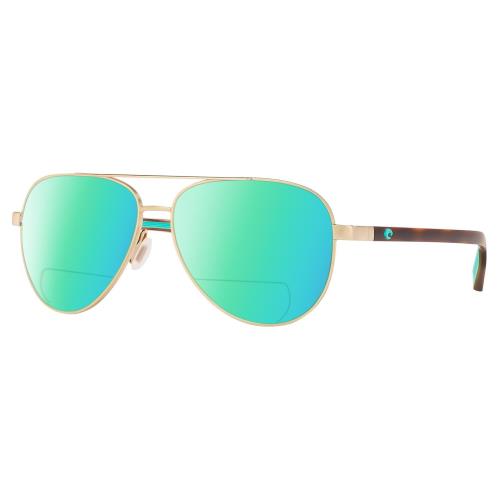 Costa Del Mar Peli Unisex Pilot Polarized Bifocal Sunglasses Gold Tortoise 57 mm Green Mirror