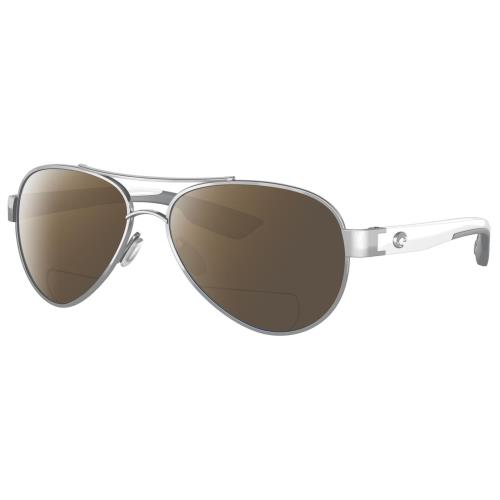 Costa Del Mar Loreto Womens Pilot Polarized Bifocal Sunglasses Silver White 56mm Brown