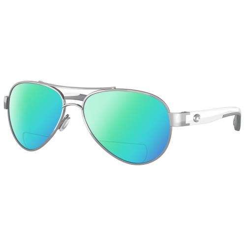 Costa Del Mar Loreto Womens Pilot Polarized Bifocal Sunglasses Silver White 56mm Green Mirror