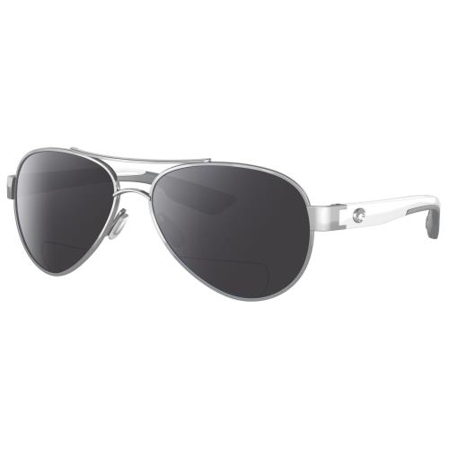 Costa Del Mar Loreto Womens Pilot Polarized Bifocal Sunglasses Silver White 56mm Grey