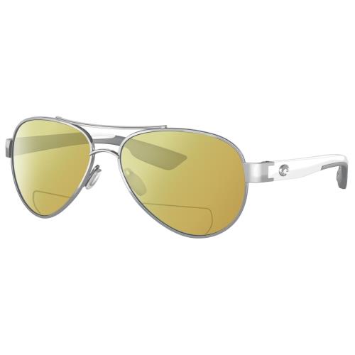 Costa Del Mar Loreto Womens Pilot Polarized Bifocal Sunglasses Silver White 56mm Yellow