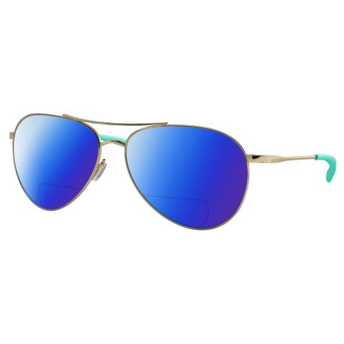 Costa Del Mar Piper Unisex Pilot Polarized Bifocal Sunglass Gold Turquoise 58 mm Blue Mirror