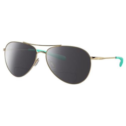 Costa Del Mar Piper Unisex Pilot Polarized Bifocal Sunglass Gold Turquoise 58 mm Grey