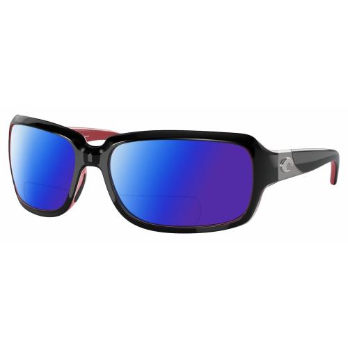 Costa Del Mar Isabela Womens Polarized Bifocal Sunglasses Black Pink Silver 64mm Blue Mirror