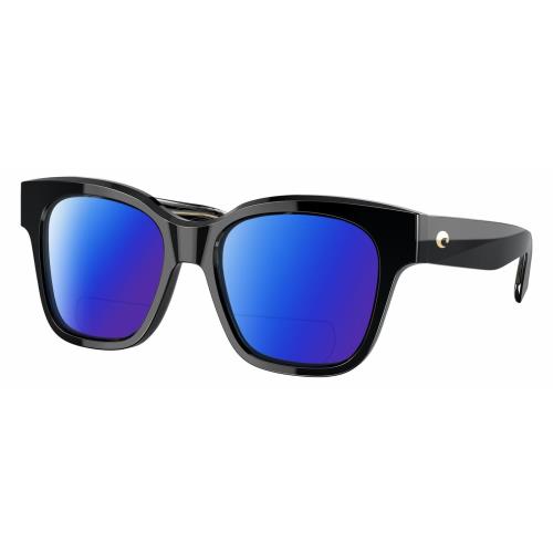 Costa Del Mar Nusa Cat Eye Polarized Bifocal Reading Sunglasses Black Gold 54 mm Blue Mirror