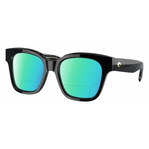 Costa Del Mar Nusa Cat Eye Polarized Bifocal Reading Sunglasses Black Gold 54 mm Green Mirror