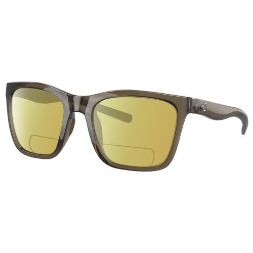 Costa Del Mar Panga Cat Eye Polarized Bifocal Sunglasses Taupe Gray Crystal 56mm Yellow