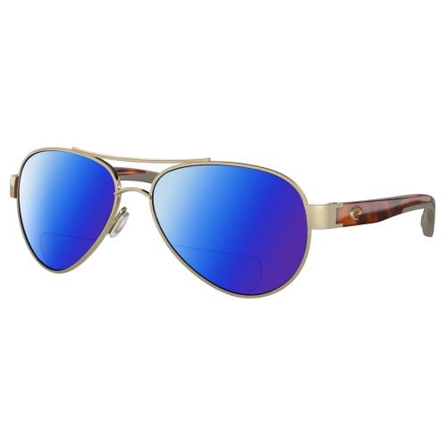 Costa Del Mar Loreto Women Pilot Polarized Bifocal Sunglasses Gold Tortoise 56mm Blue Mirror