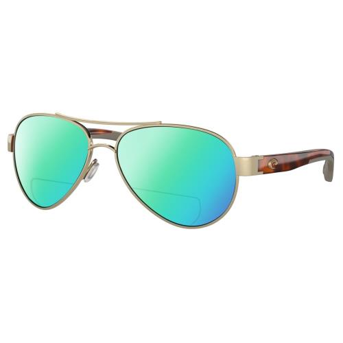 Costa Del Mar Loreto Women Pilot Polarized Bifocal Sunglasses Gold Tortoise 56mm Green Mirror