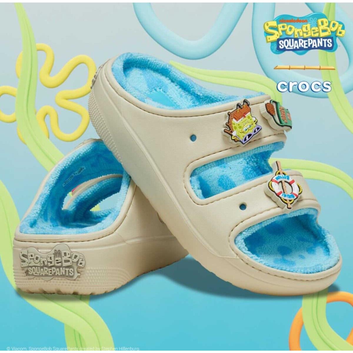 Crocs x Spongebob Classic Cozzzy Terry Sandal Goo Lagoon Men 7 Women s 9