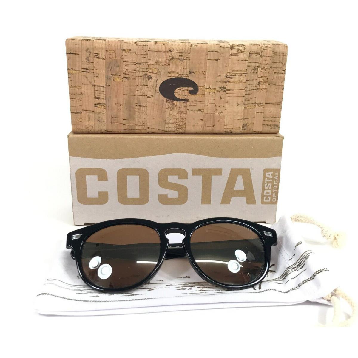 Costa Sunglasses Del Mar DEL11 Shiny Round Black Frames Copper Polarized 580G