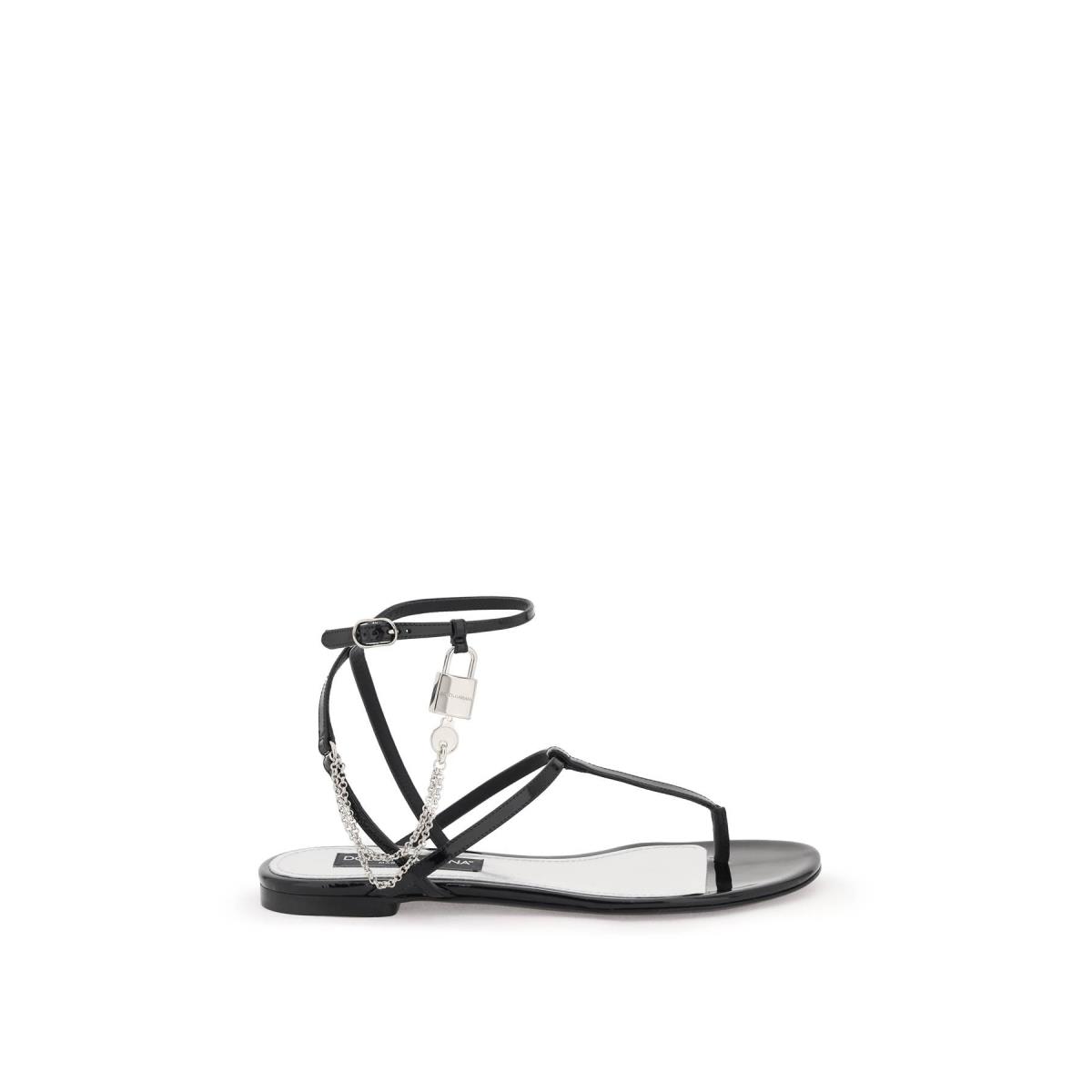 Dolce Gabbana Patent Leather Thong Sandals Padlock Shoes