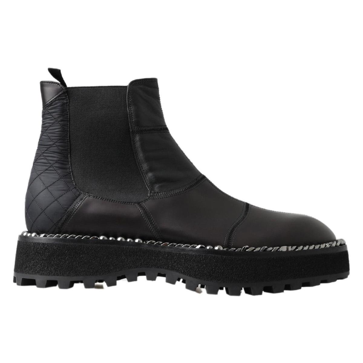 Dolce Gabbana Black Leather Slip on Stretch Boots