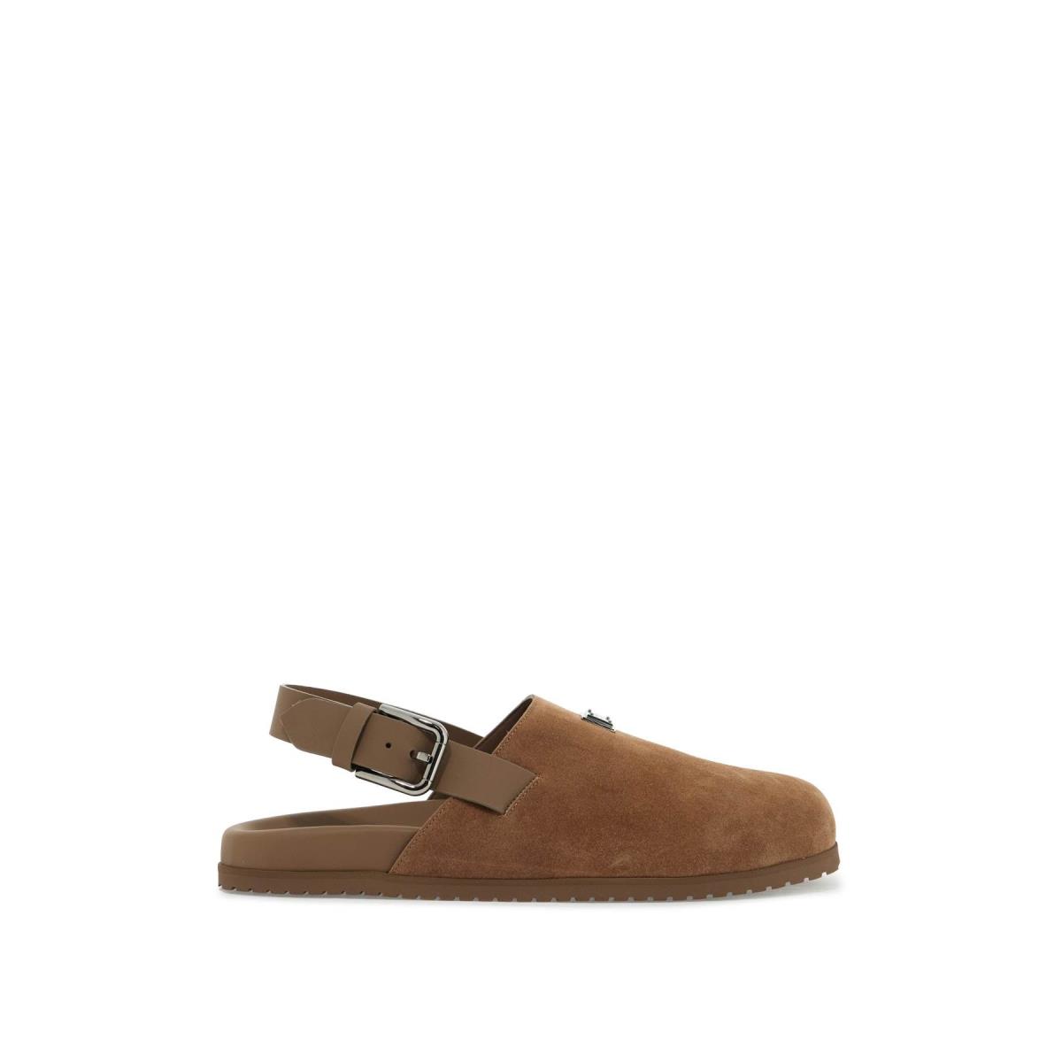 Dolce Gabbana Suede Leather Clogs Logo Plate Shoes