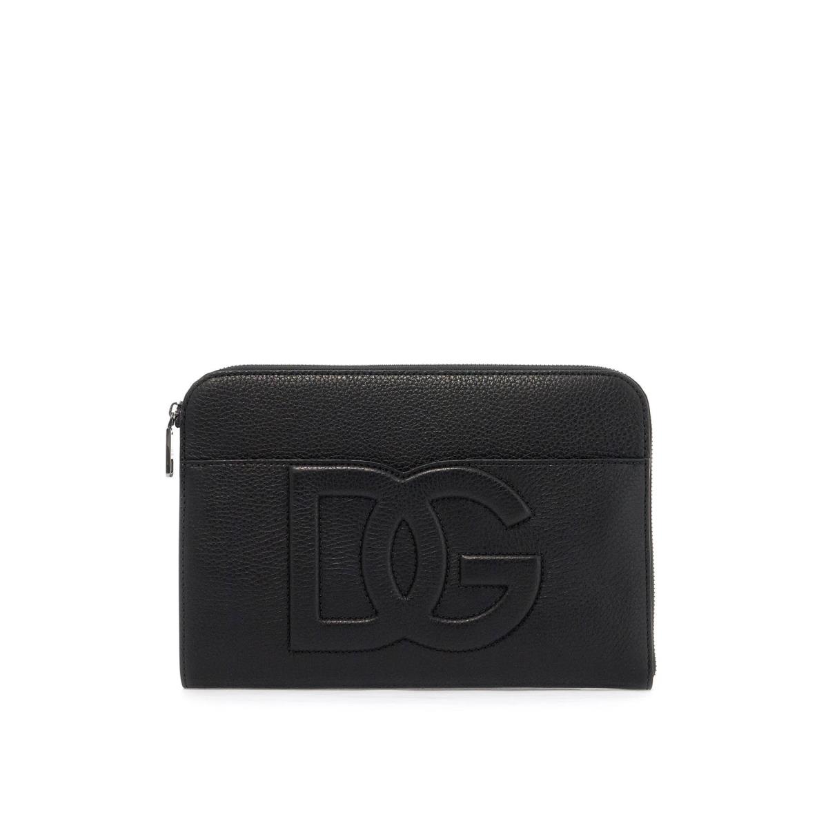 Dolce Gabbana Embossed Leather Media Pouch Bag