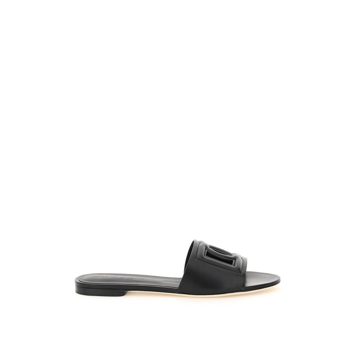 Dolce Gabbana Leather Slides Cut-out Logo Sandals Shoes