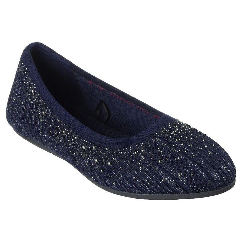 Womens Skechers Cleo 2.0 - Glitzy Daze Navy Knit Shoes