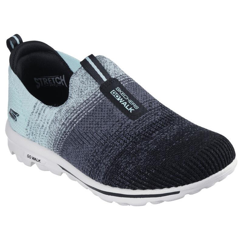 Womens Skechers GO Walk Travel - Ibiza Black Aqua Knit Shoes