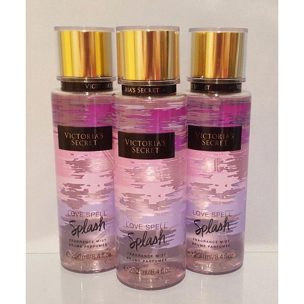 Victoria`s Secret Love Spell Splash Fragrance Mist Body Spray 8.4 OZ Lot 3