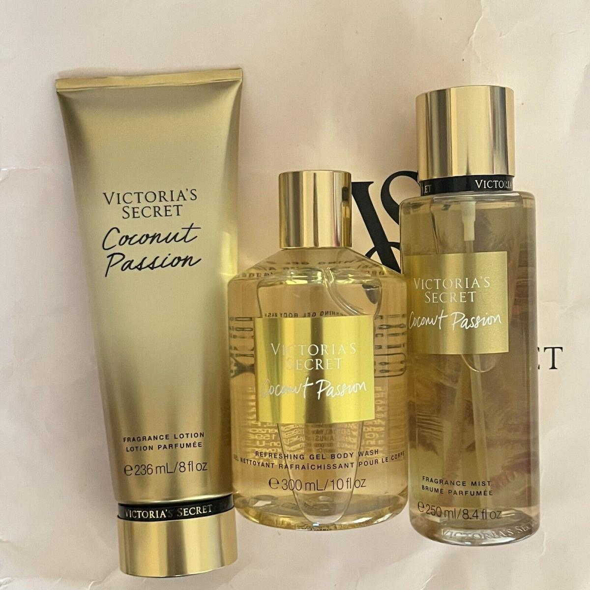 Victoria`s Secret Coconut Passion Fragrance Body Mist Lotion Gel Body Wash Set