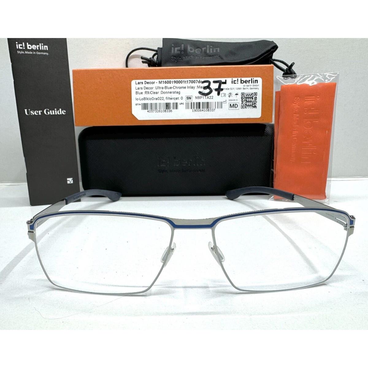 Ic Berlin Lars Decor Ultra Blue/chrome Eyeglasses Metal RX Frame 56mm