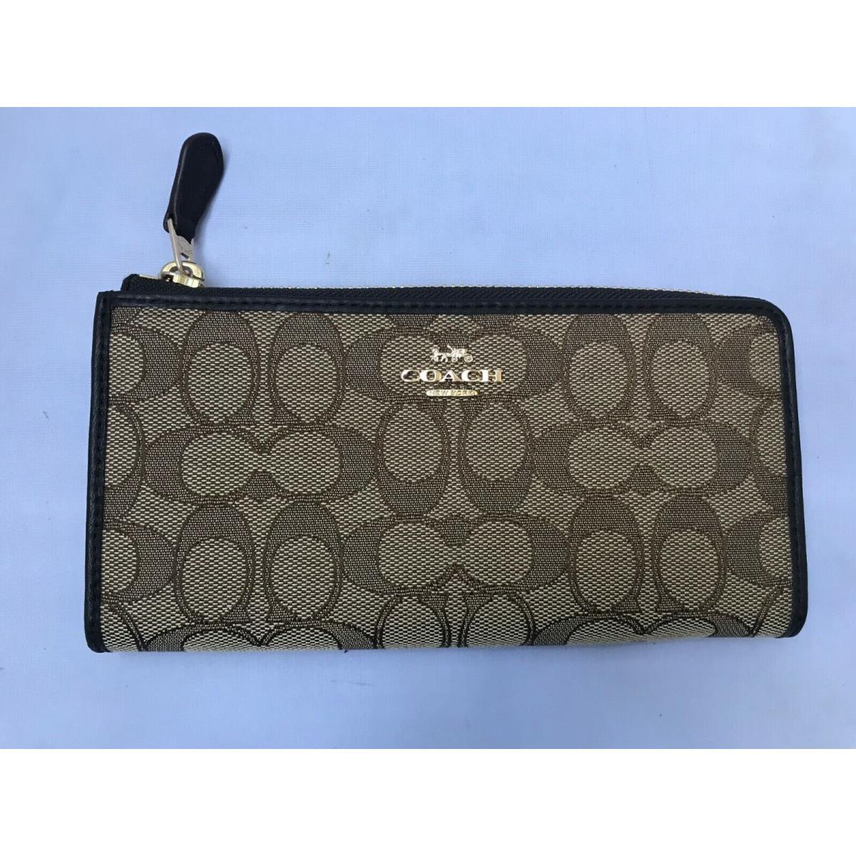 Coach Outline Signature Jacquard L- Zip Clutch Wallet Smoke Black F73527 SVDK6