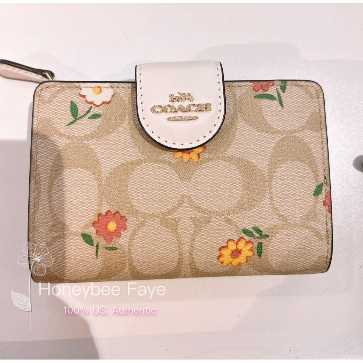 Coach Medium Corner Zip Wallet In Signature Canvas CH480 Gold/Light Khaki Multi