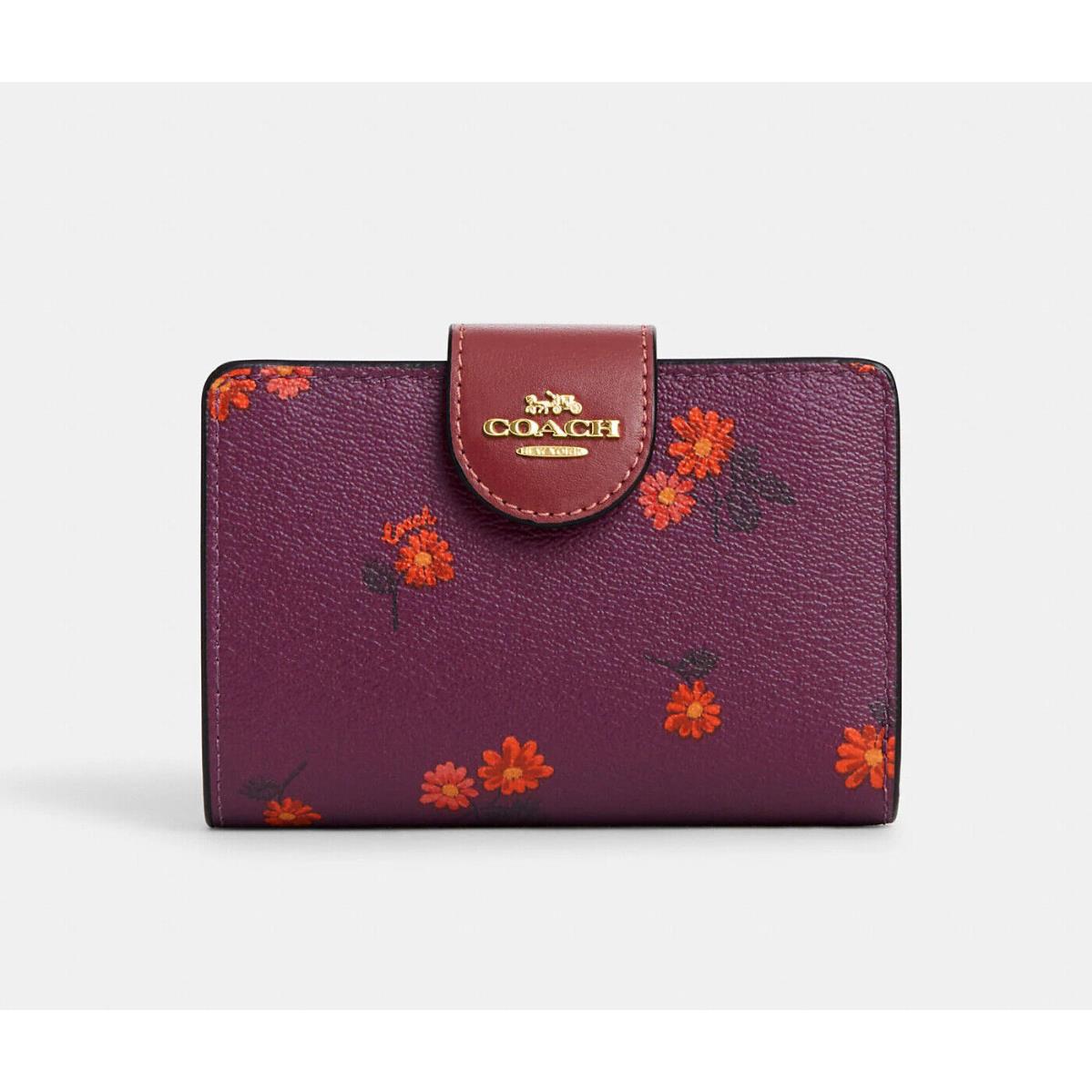 Coach Medium Corner Zip Wallet In Signature Canvas CM984 Gold/Deep Berry Multi