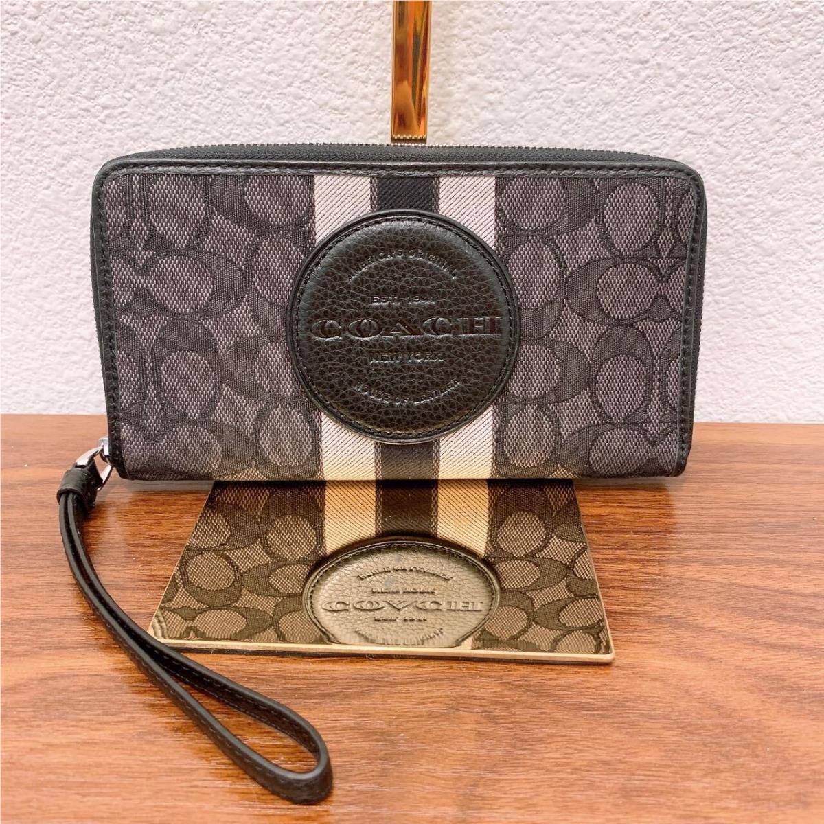 Coach Dempsey Large Phone Wallet In Signature Jacquard with Stripe and Patch Black