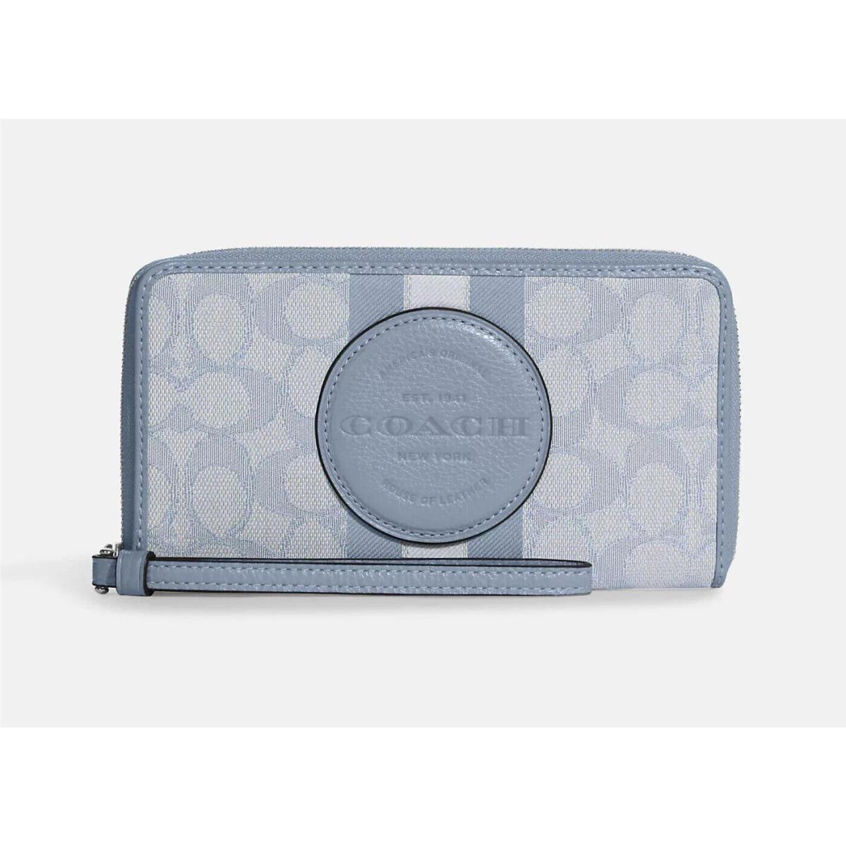 Coach Dempsey Large Phone Wallet In Signature Jacquard with Stripe and Patch Marble Blue